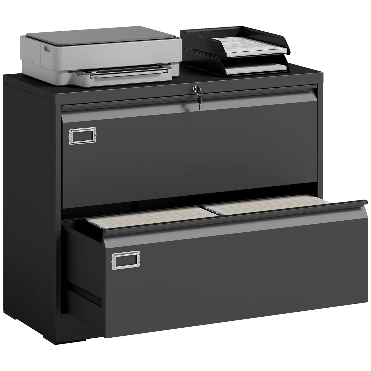 2 Drawer Lateral Filing Cabinet, Lockable Steel, A4 Letter Legal Size, Black Office Cabinets & Cupboards at Gallery Canada