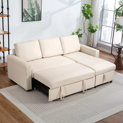 83" Sofa Bed, L Shaped Sectional Couch with Storage Chaise, Cream White Sofas & Reclining Chairs at Gallery Canada