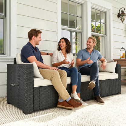 3 Seater Wicker Patio Sofa, 6" Thick Cushions, Cream White Patio Furniture Sets at Gallery Canada