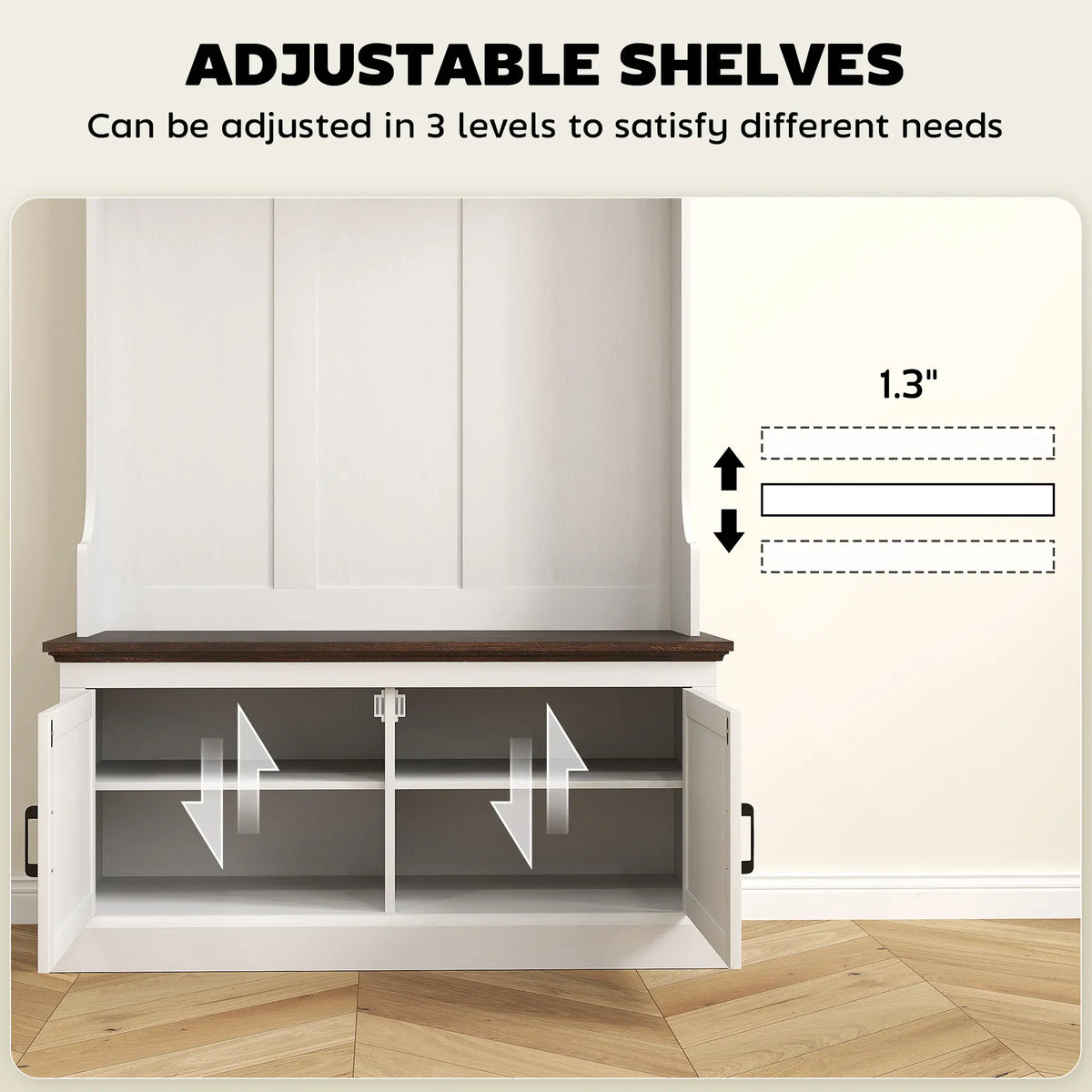 3-in-1 Hall Tree, Bench, Coat Rack with Shoe Storage, White Wood Grain, White Clothing Storage at Gallery Canada