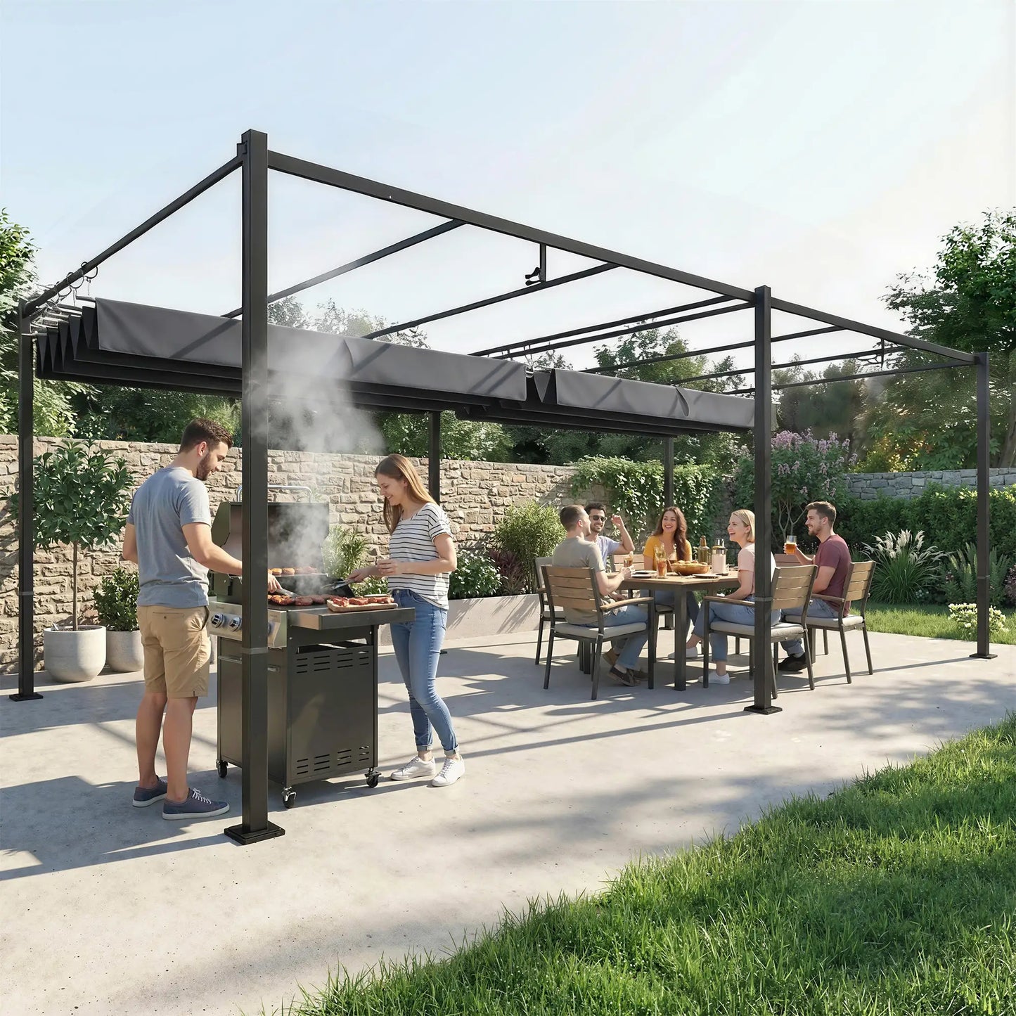 19' x 10' Dark Grey Pergola, Retractable Canopy, UV50+ Sun Shade, Dark Grey Pergolas at Gallery Canada