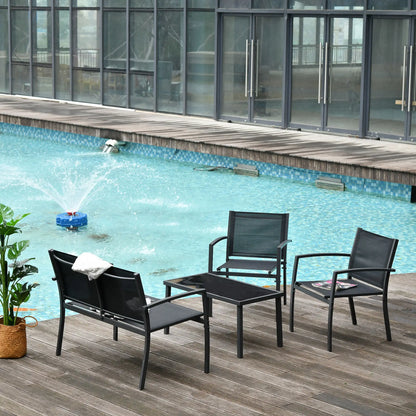4-Piece Patio Set, Glass Top Coffee Table, Breathable Mesh, Black Patio Furniture Sets at Gallery Canada