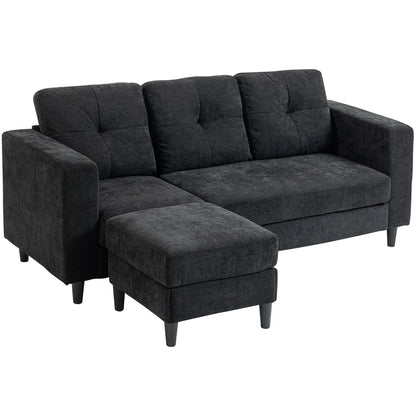 L-Shaped Sectional Sofa, Wooden Legs, Changeable Chaise, Black 3-Seater Sofas at Gallery Canada