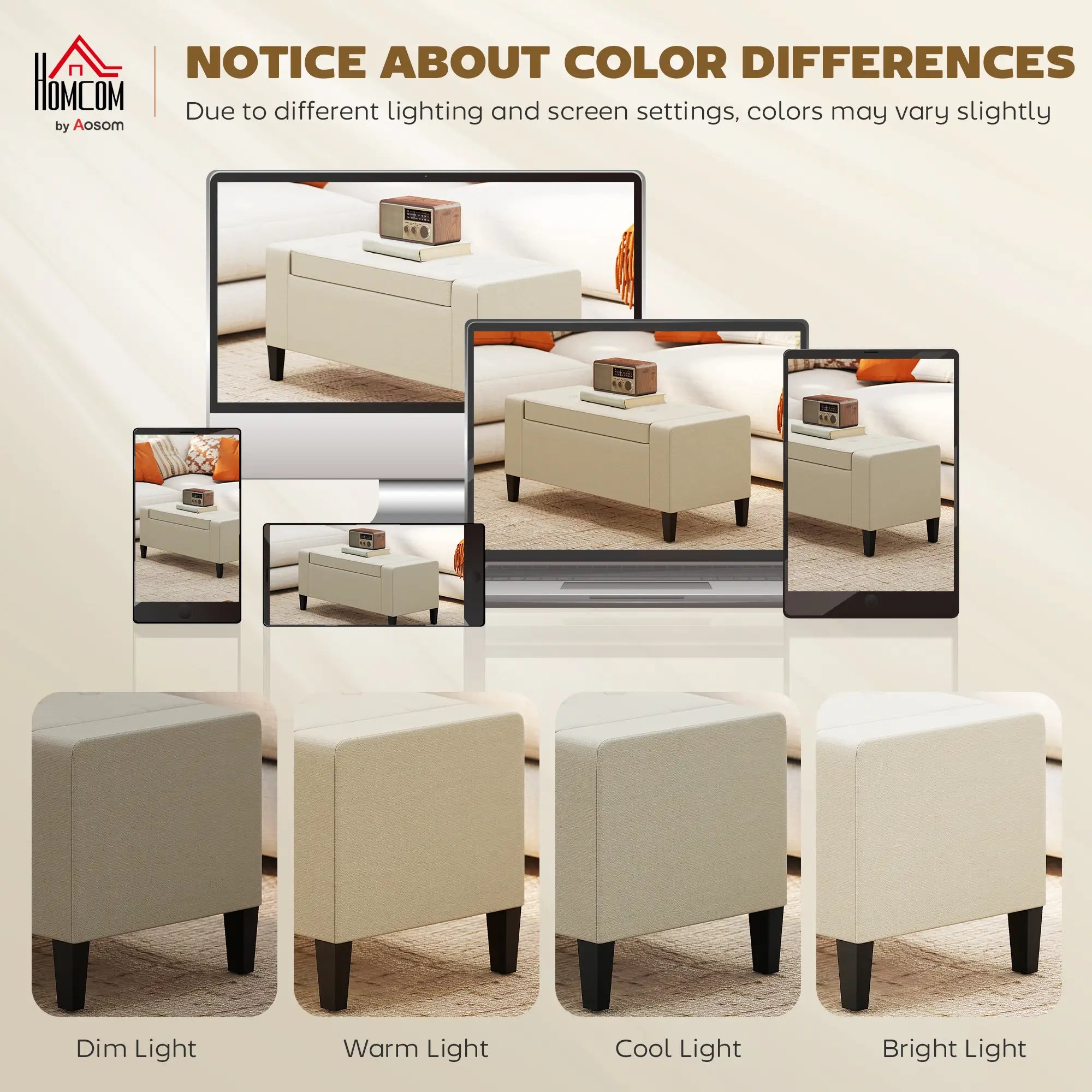 36In Storage Ottoman Bench, Wood Frame, Beige Storage Ottomans & Benches at Gallery Canada