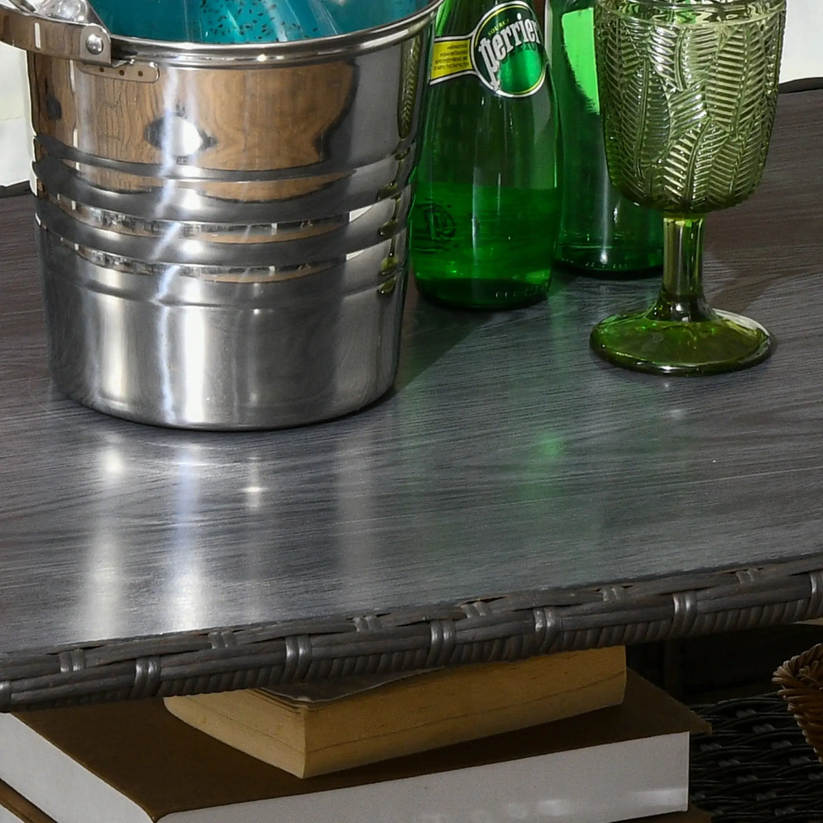 Outdoor PE Rattan Coffee Table with Storage, Glass Top, Black Patio Dinning Tables at Gallery Canada