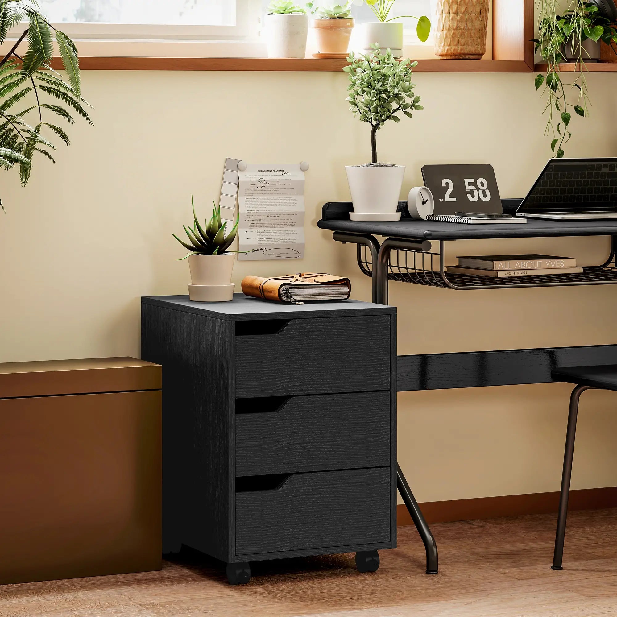 3 Drawer File Cabinet, Vertical with Wheels, Mobile Printer Stand, Black Office Cabinets & Cupboards at Gallery Canada