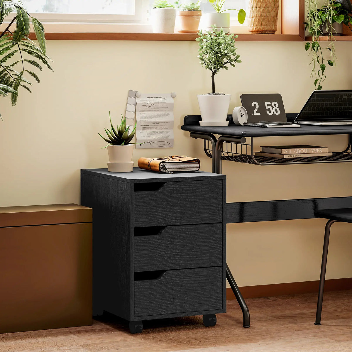 3 Drawer File Cabinet, Vertical with Wheels, Mobile Printer Stand, Black Office Cabinets & Cupboards at Gallery Canada