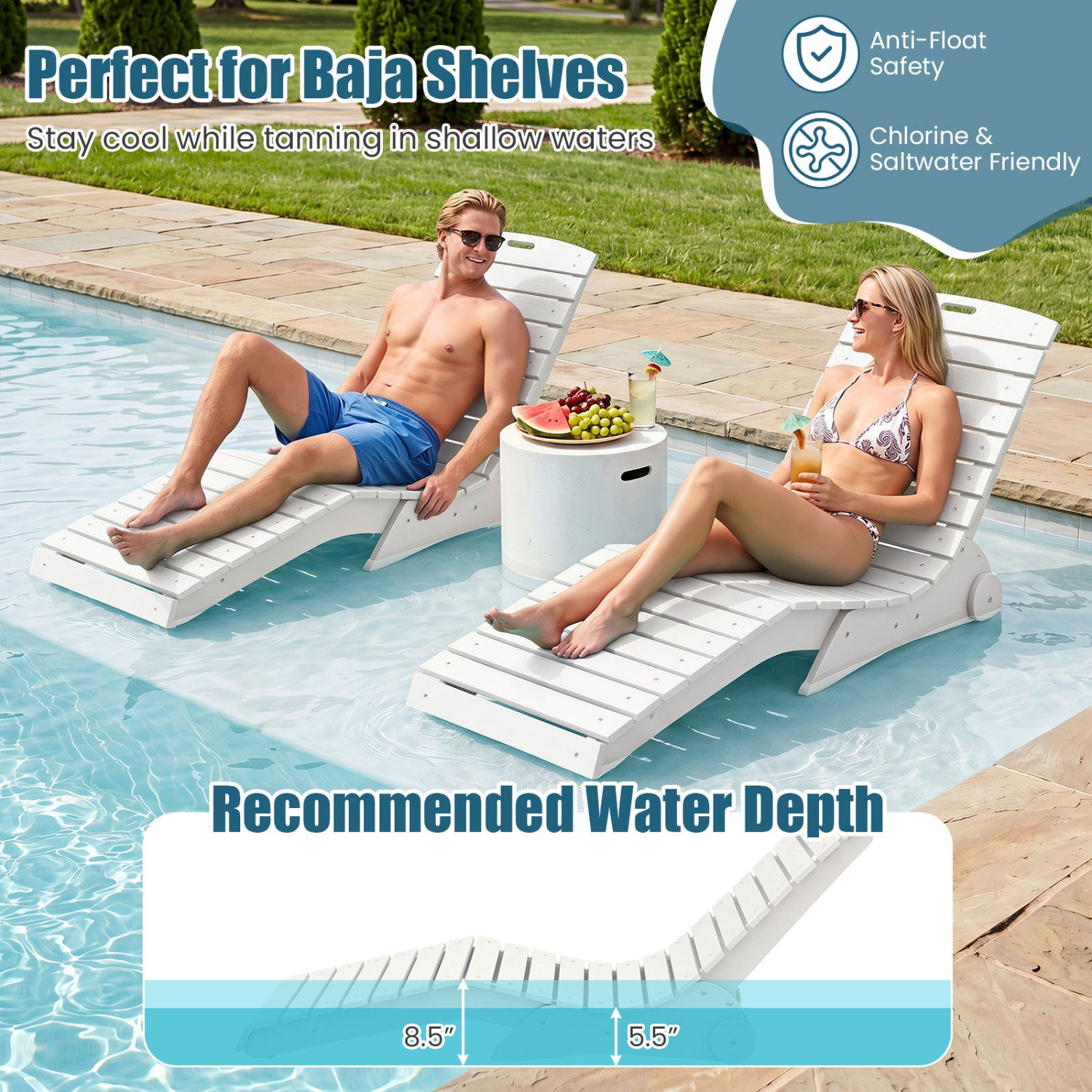In-Pool Lounge Chair, 450 LBS for Baja Shelf, White Outdoor Chaise Lounges at Gallery Canada