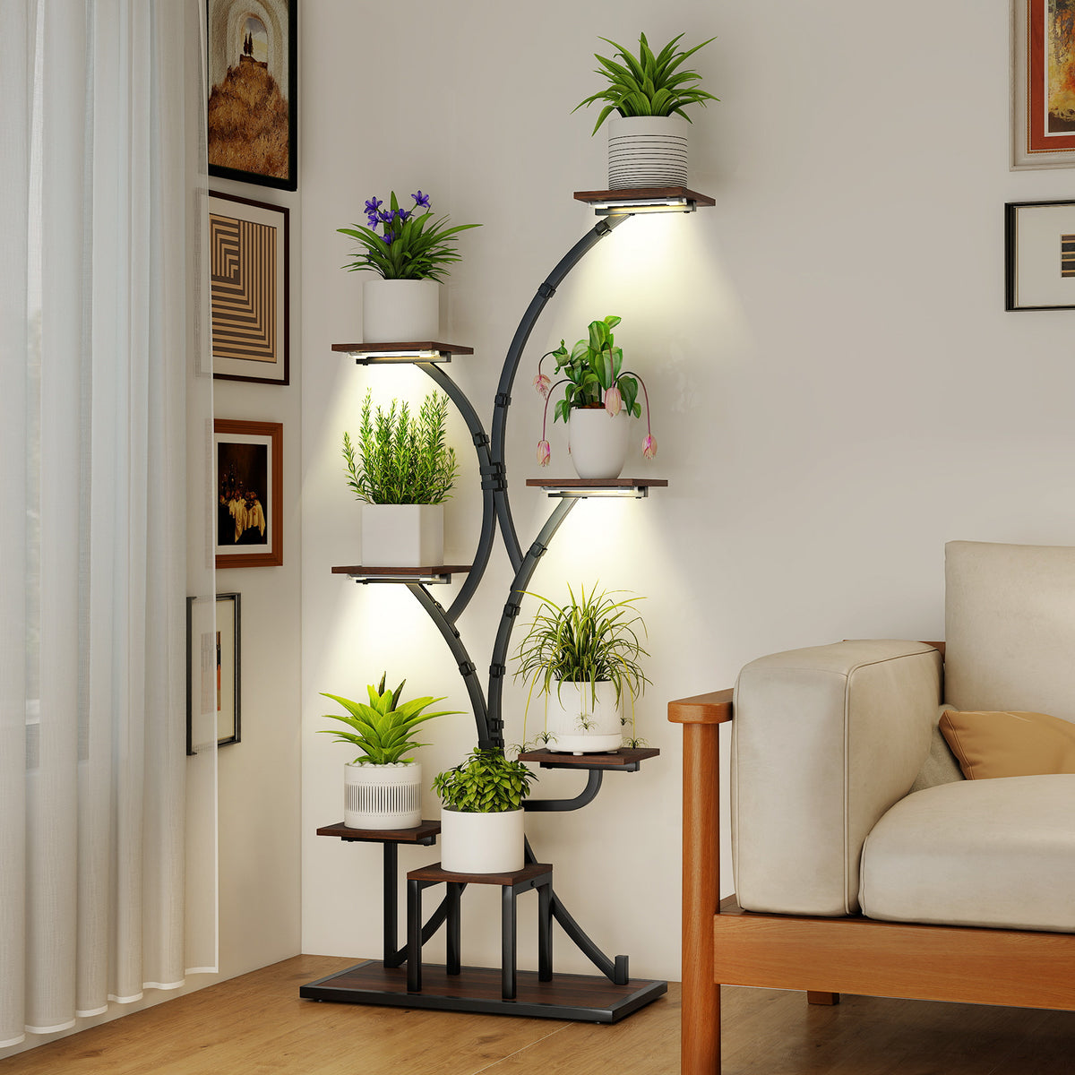 Indoor Plant Stand With Grow Lights, 58" Tall 8-Tier Corner Metal Shelf, Brown Plant Stands at Gallery Canada