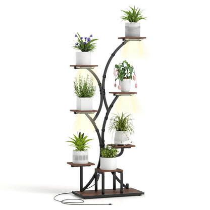 Indoor Plant Stand With Grow Lights, 58" Tall 8-Tier Corner Metal Shelf, Brown Plant Stands Brown at Gallery Canada