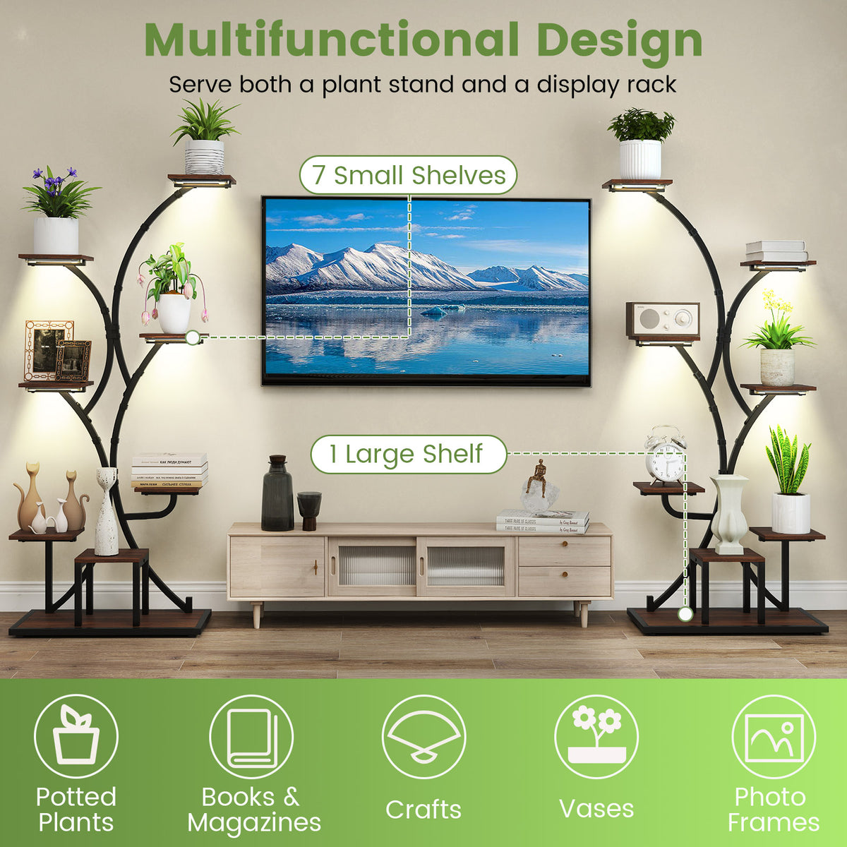 Indoor Plant Stand With Grow Lights, 58" Tall 8-Tier Corner Metal Shelf, Brown Plant Stands at Gallery Canada