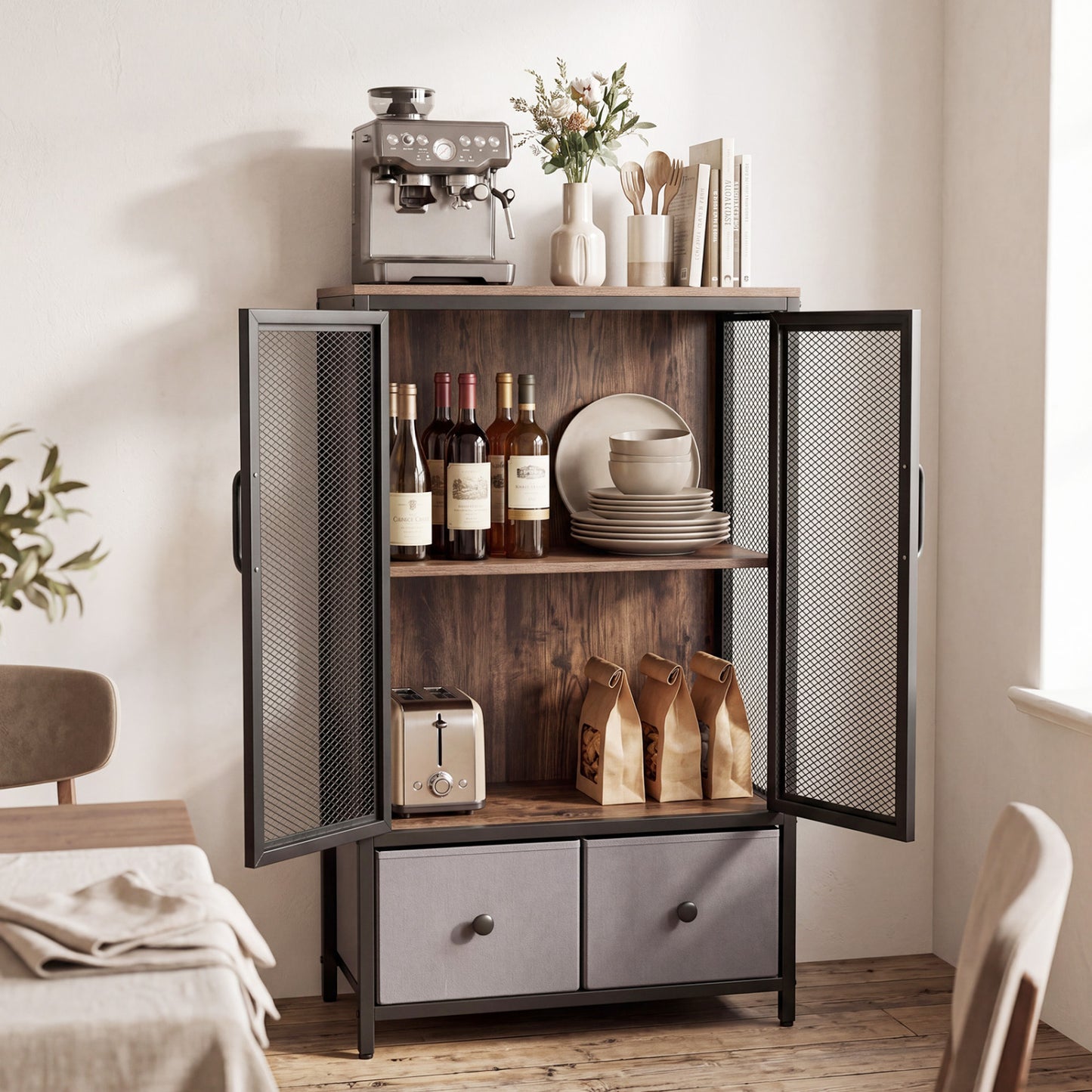 Industrial Coffee Bar Cabinet, 2-Tier Storage, Rustic Brown Cabinets & Chests at Gallery Canada