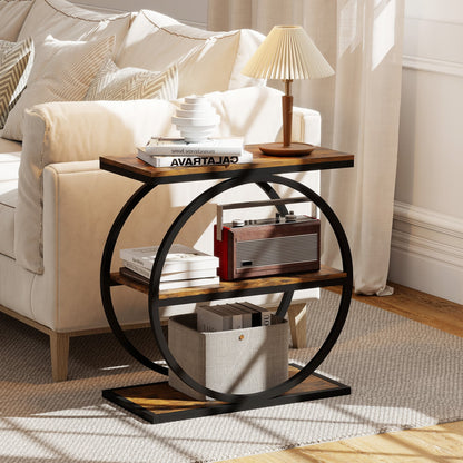 Faux Marble Side Table, Metal Frame Living Room, Rustic Brown End & Side Tables at Gallery Canada
