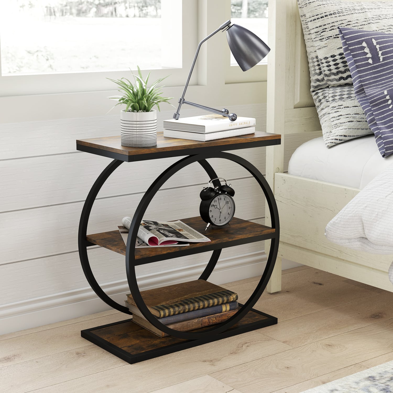 Faux Marble Side Table, Metal Frame Living Room, Rustic Brown End & Side Tables at Gallery Canada