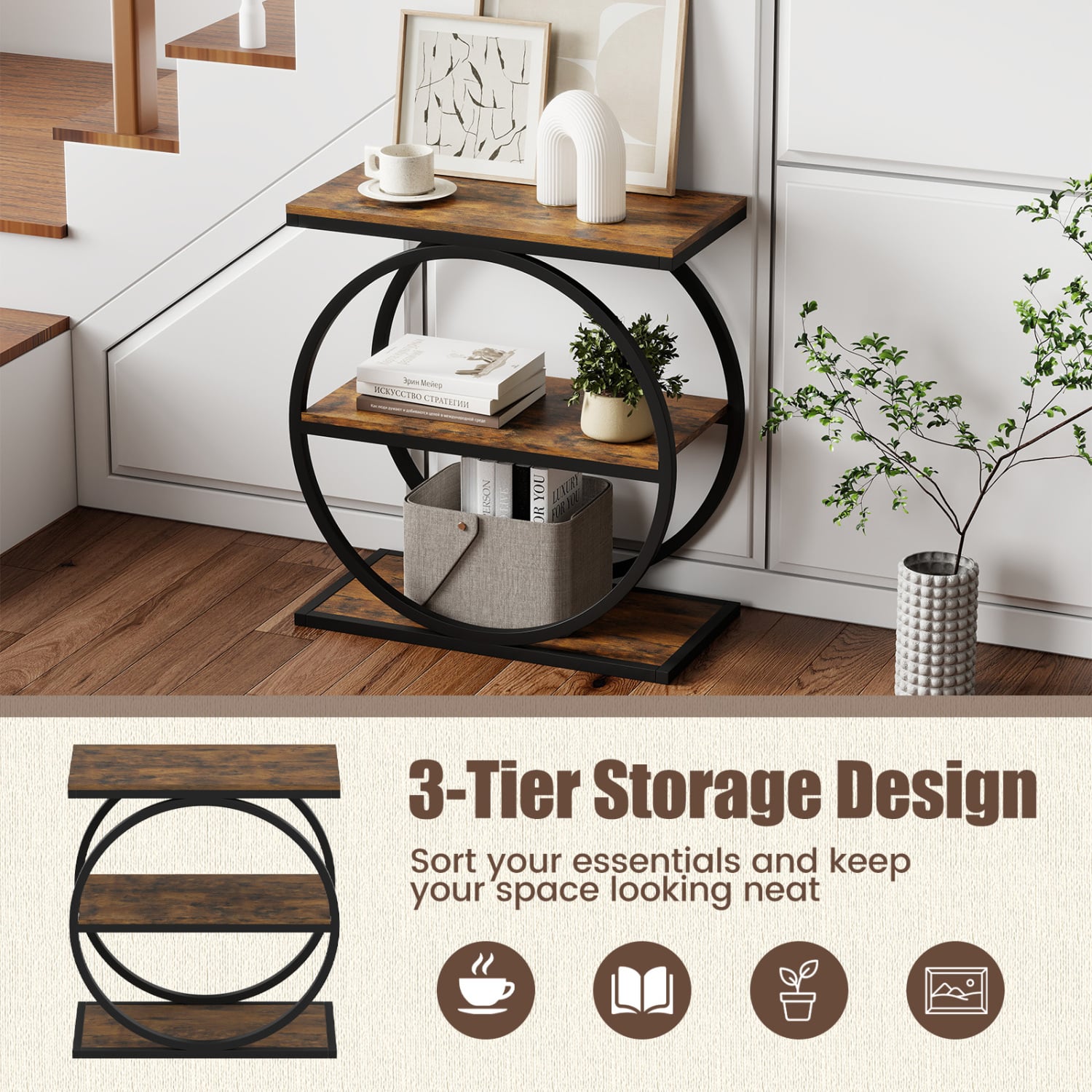 Faux Marble Side Table, Metal Frame Living Room, Rustic Brown End & Side Tables at Gallery Canada