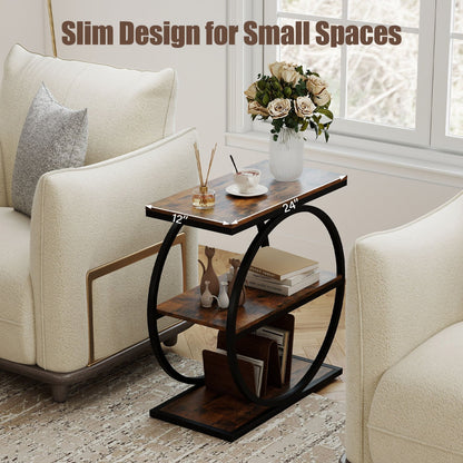 Faux Marble Side Table, Metal Frame Living Room, Rustic Brown End & Side Tables at Gallery Canada