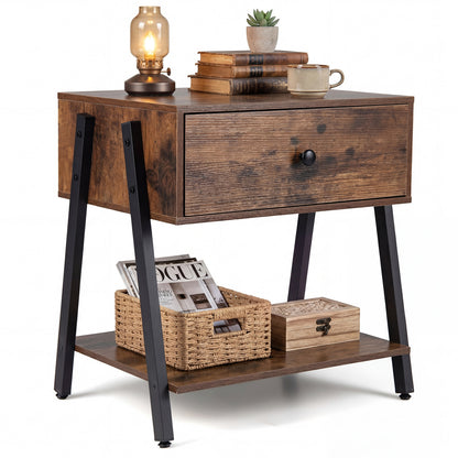 Industrial Nightstand, Drawer, Adjustable Foot Pads, Rustic Brown Nightstands at Gallery Canada