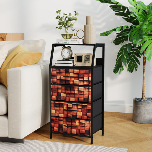 Industrial Nightstand, 4 Fabric Drawers, Metal Frame, Black & Brown Nightstands Black & Brown at Gallery Canada
