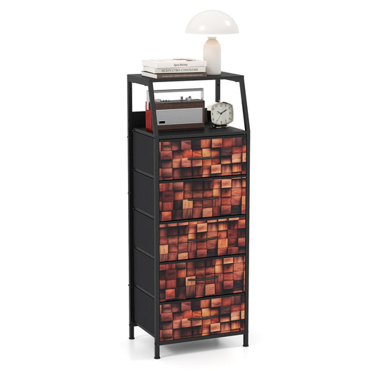 Industrial Nightstand, 5 Fabric Drawers, Metal Frame, Brown Nightstands Black & Brown at Gallery Canada