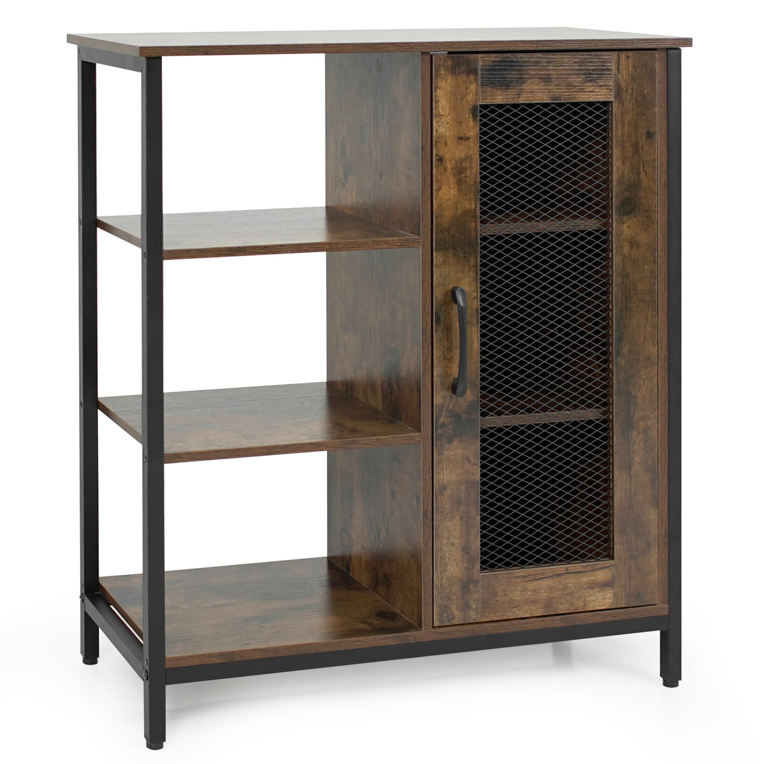 Industrial Side Cabinet, Metal Mesh Door, 3 Shelves, Rustic Brown End & Side Tables Rustic Brown at Gallery Canada