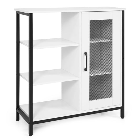 Industrial Side Cabinet, Metal Mesh Door, 3 Open Shelves, White End & Side Tables White at Gallery Canada