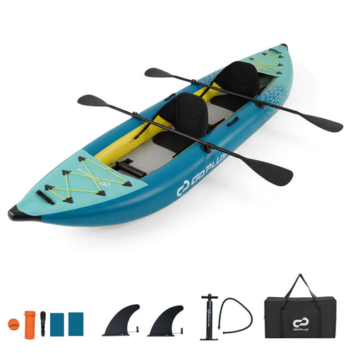 Inflatable 2-Person Kayak Set, With Aluminium Oars And Repair Kit, Green
