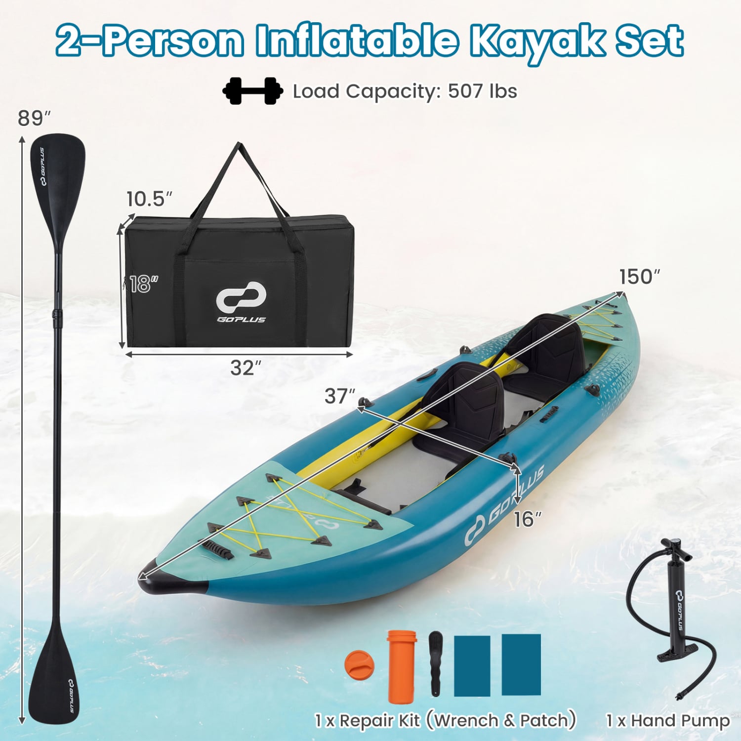 Inflatable 2-Person Kayak Set, With Aluminium Oars And Repair Kit, Green Surfing at Gallery Canada