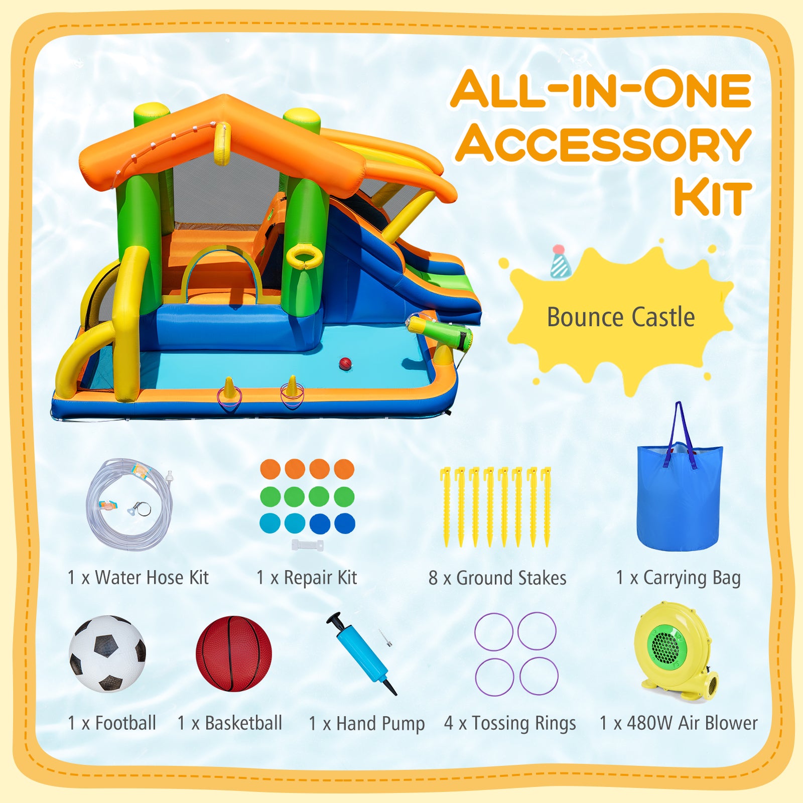 Inflatable Bounce House Water Park With Slide, 480W Blower Inflatable Water Slides at Gallery Canada