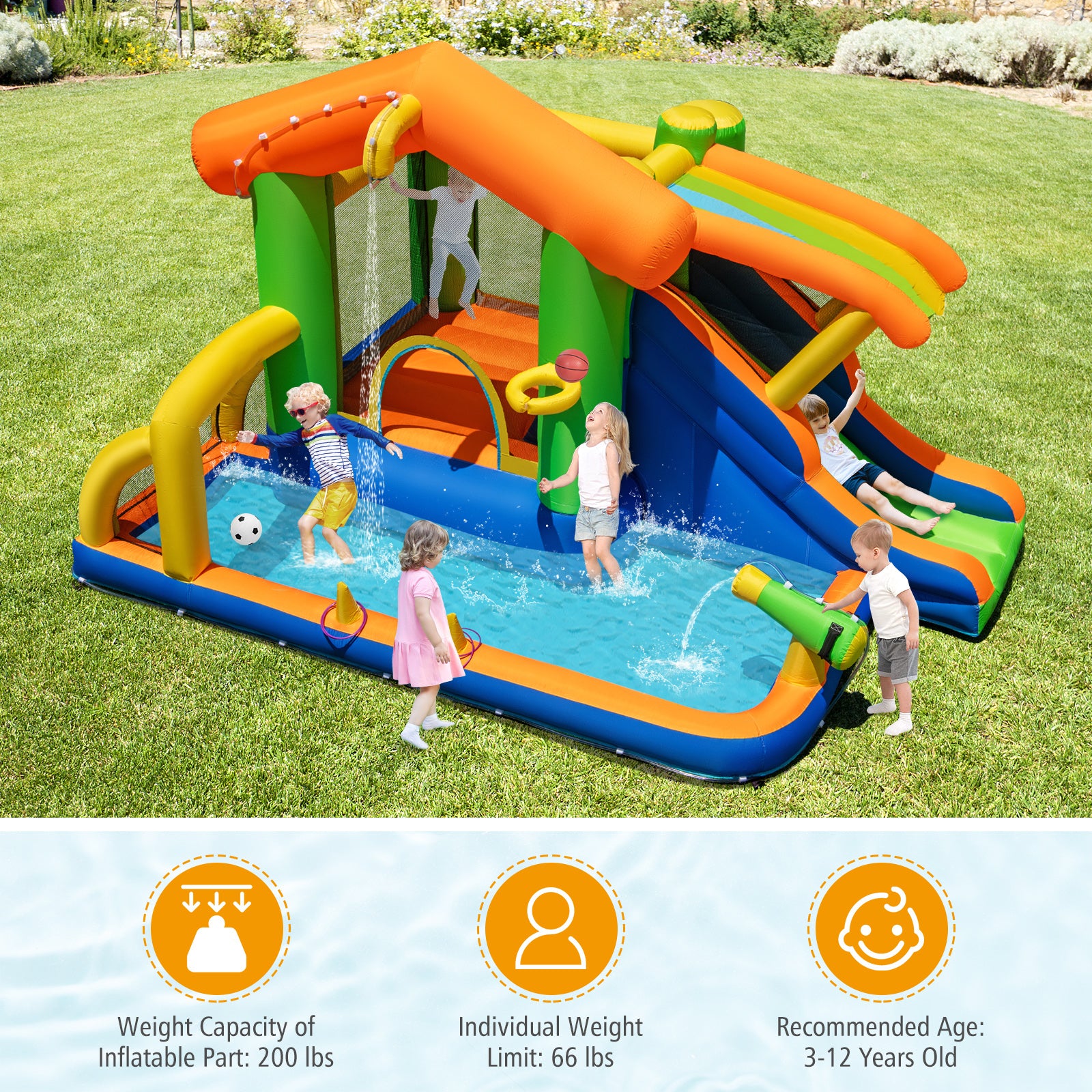 Inflatable Bounce House Water Park With Slide, 480W Blower Inflatable Water Slides at Gallery Canada