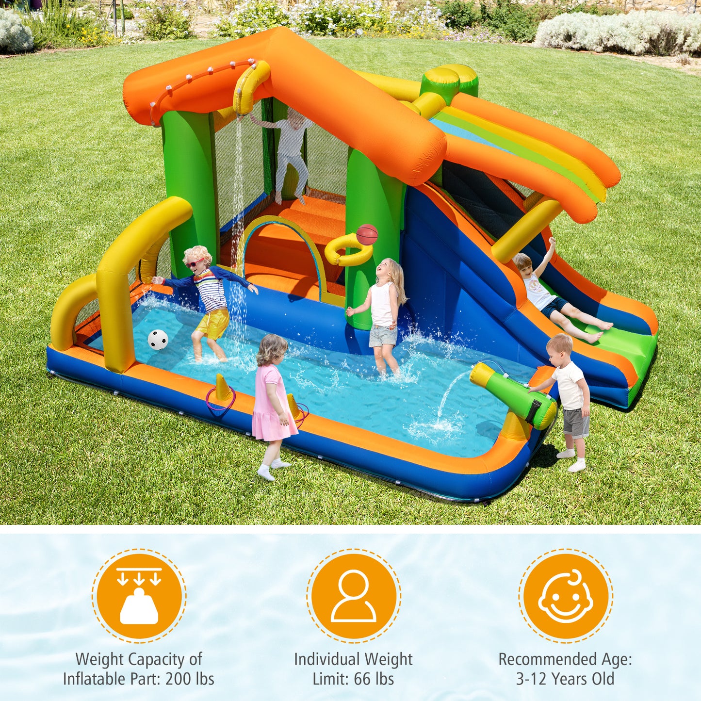 Inflatable Bounce House Water Park With Slide, 480W Blower Inflatable Water Slides at Gallery Canada