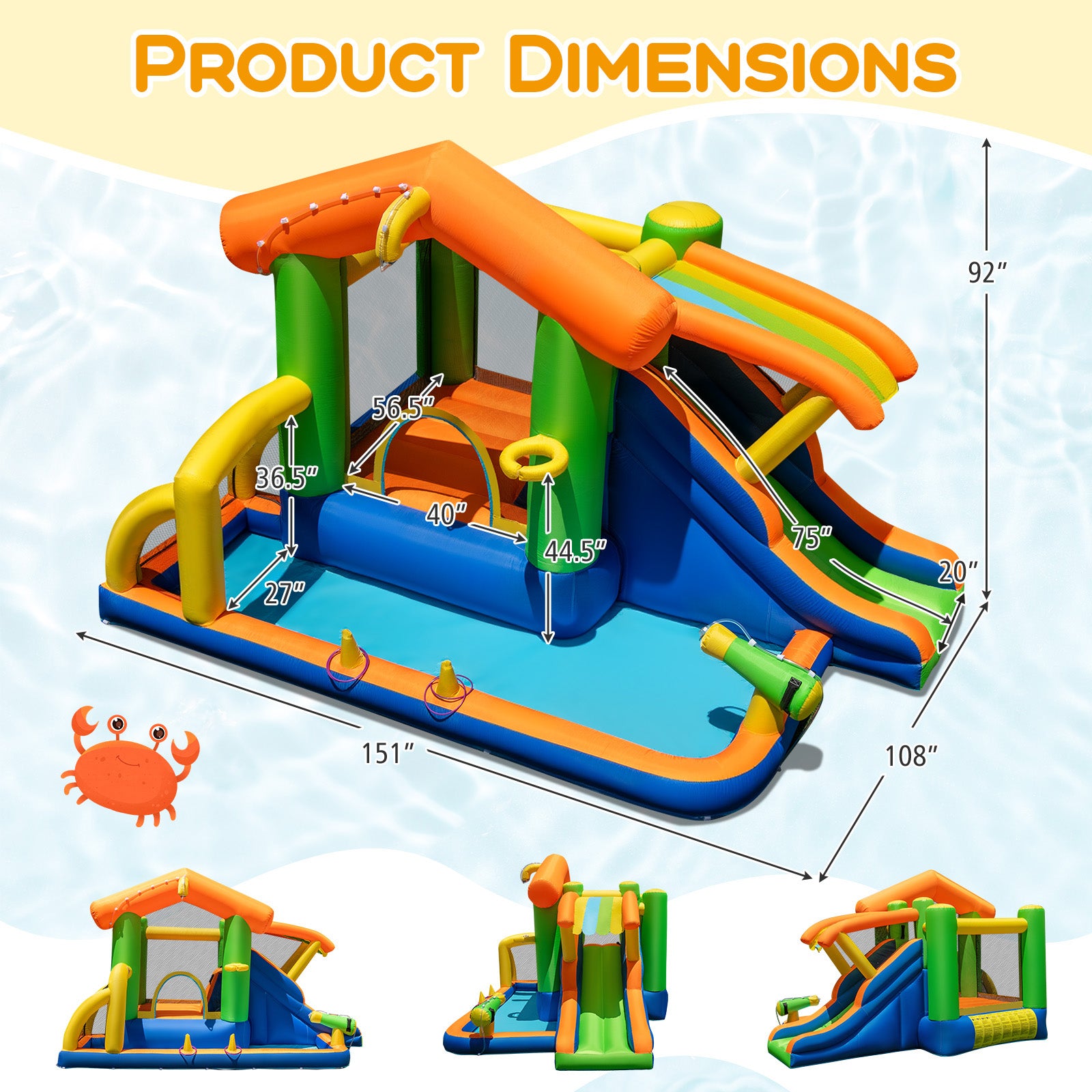 Inflatable Bounce House Water Park With Slide, 480W Blower Inflatable Water Slides at Gallery Canada