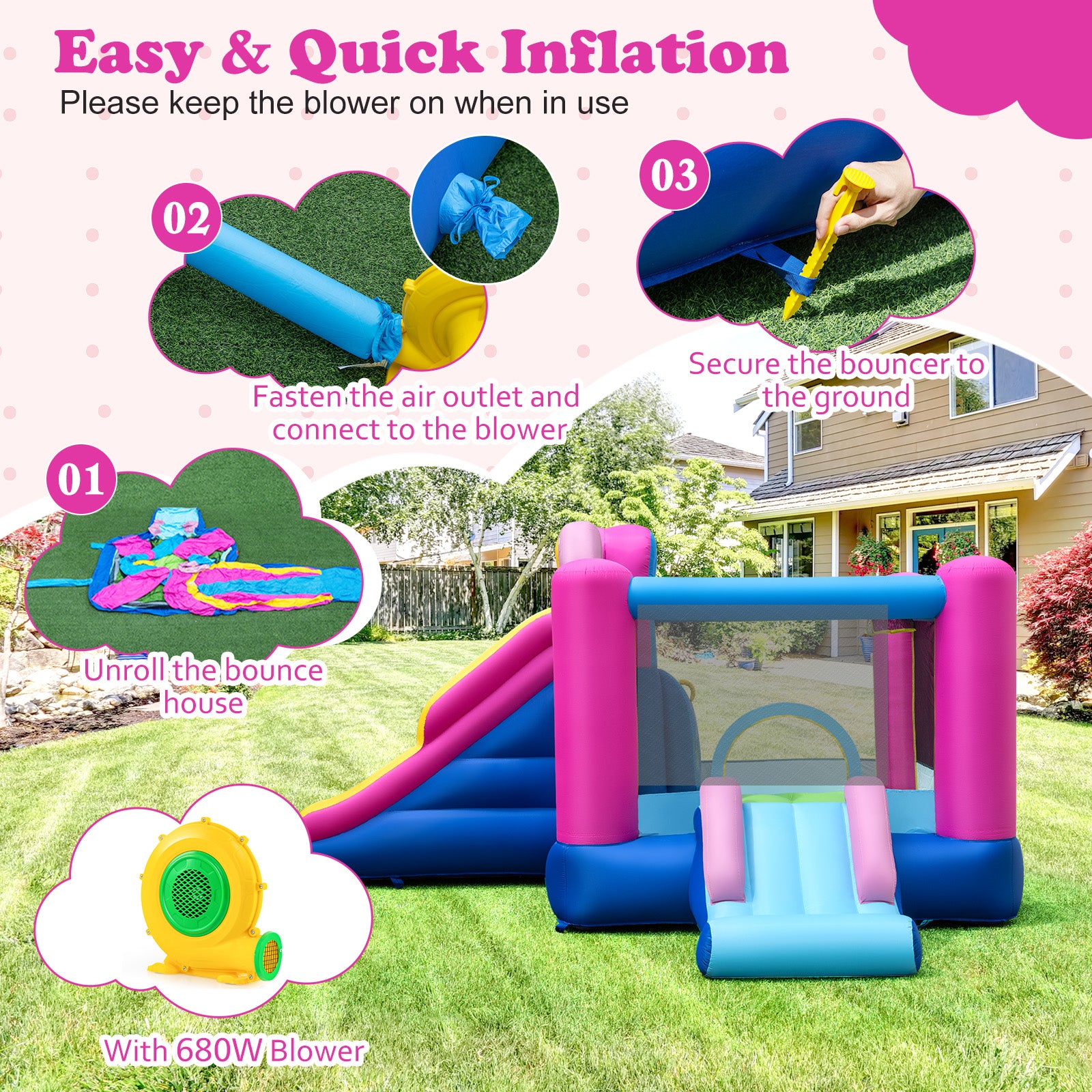 Inflatable Bounce House with Slides and Basketball Hoop (with 680W Blower) Bounce House at Gallery Canada