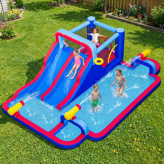 Inflatable Bounce House With 2 Water Slides, 3 Water Cannons, 680W Blower, Blue Bounce House Blue at Gallery Canada