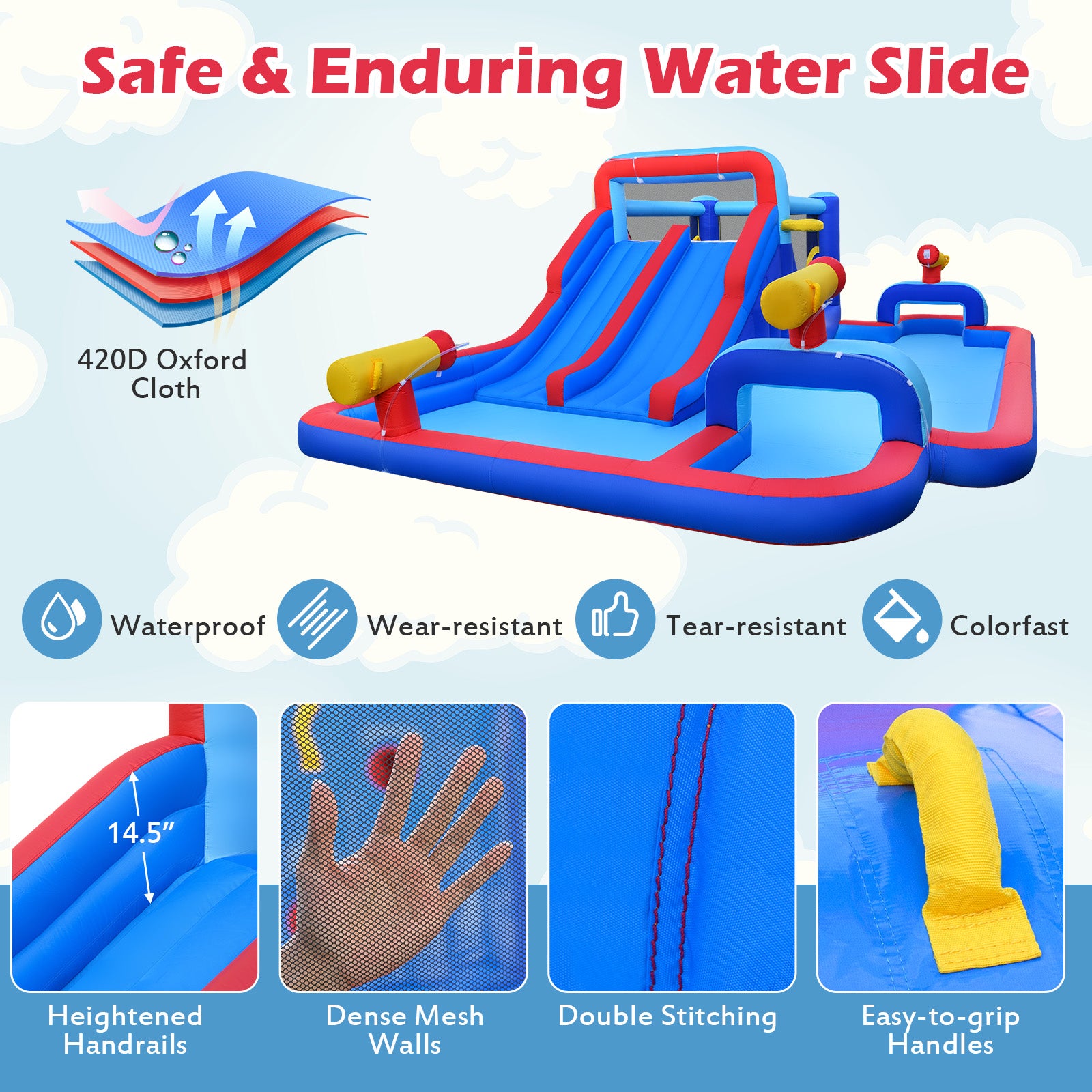 Inflatable Bounce House With 2 Water Slides, 3 Water Cannons, 680W Blower, Blue Bounce House at Gallery Canada