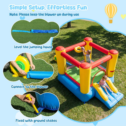 Inflatable Bounce House w/ Basketball Rim, 370W Blower