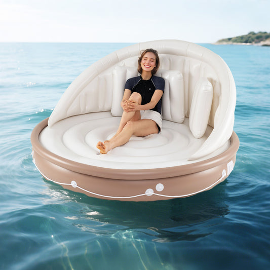 Inflatable Canopy Island Tanning Pool Lounger Float With Retractable Canopy, Tan Swimming Options at Gallery Canada