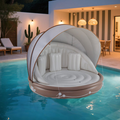 Inflatable Canopy Island Tanning Pool Lounger Float With Retractable Canopy, Tan Swimming at Gallery Canada