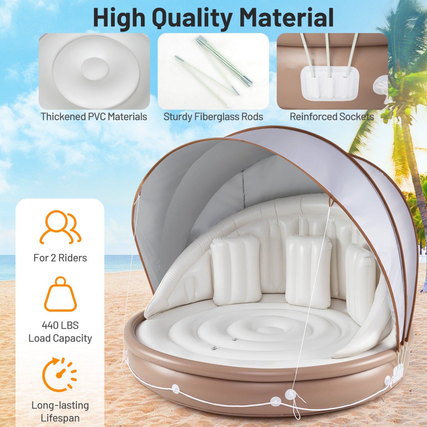 Inflatable Canopy Island Tanning Pool Lounger Float With Retractable Canopy, Tan Swimming at Gallery Canada