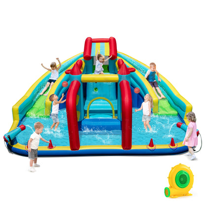 Inflatable Double Water Slide Park With Obstacle Course, 680W Blower Inflatable Water Slides at Gallery Canada