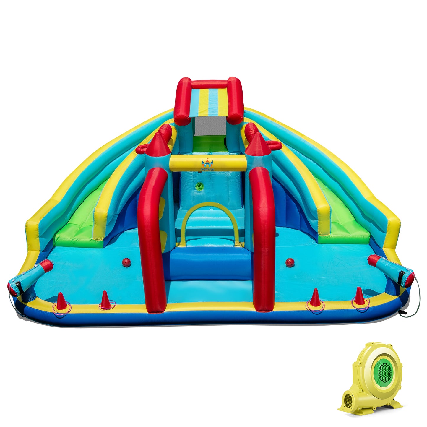 Inflatable Double Water Slide Park With Obstacle Course, 735W Blower Inflatable Water Slides at Gallery Canada