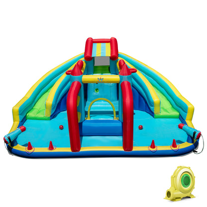 Inflatable Double Water Slide Park With Obstacle Course, 735W Blower Inflatable Water Slides at Gallery Canada