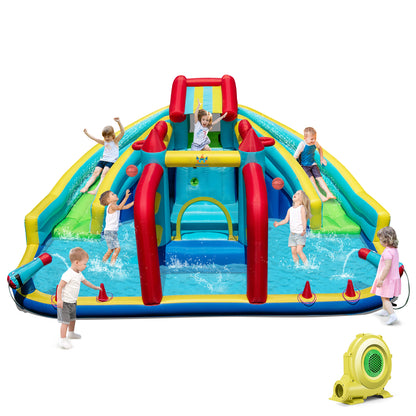 Inflatable Double Water Slide Park With Obstacle Course, 735W Blower Inflatable Water Slides at Gallery Canada