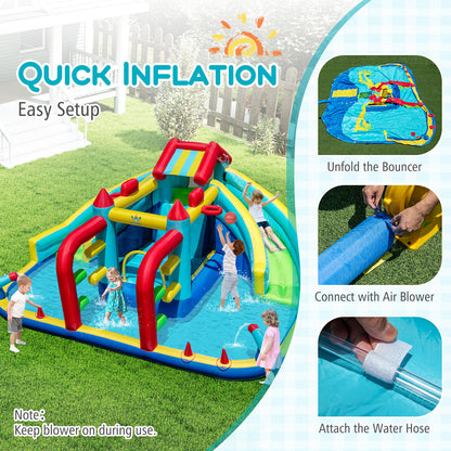 Inflatable Double Water Slide Park With Obstacle Course, 735W Blower Inflatable Water Slides at Gallery Canada