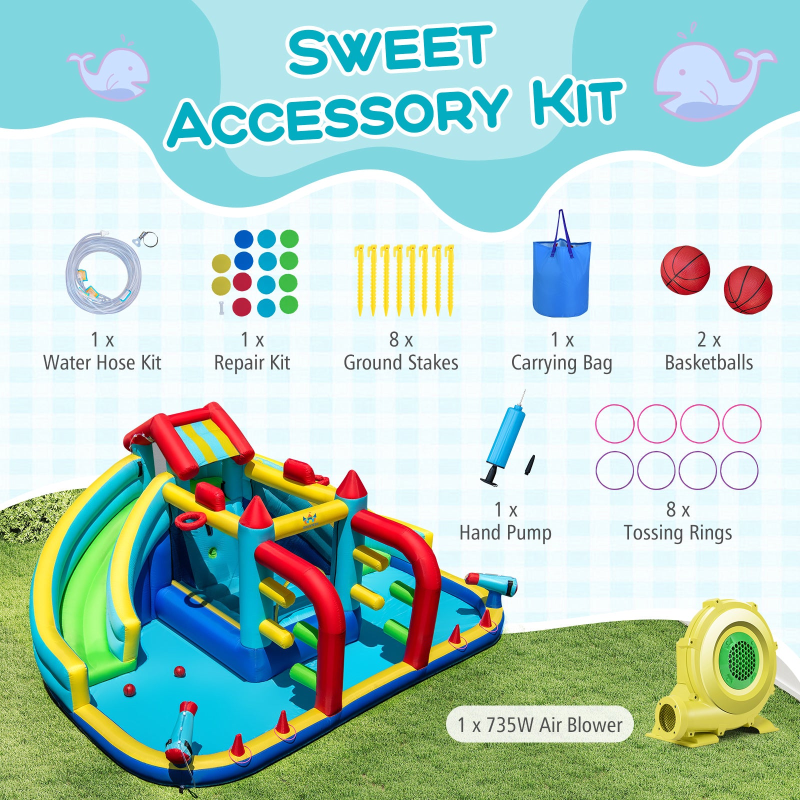 Inflatable Double Water Slide Park With Obstacle Course, 735W Blower Inflatable Water Slides at Gallery Canada