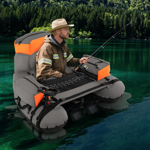 Inflatable Fishing Float Tube With Shoulder Straps, Storage, Orange