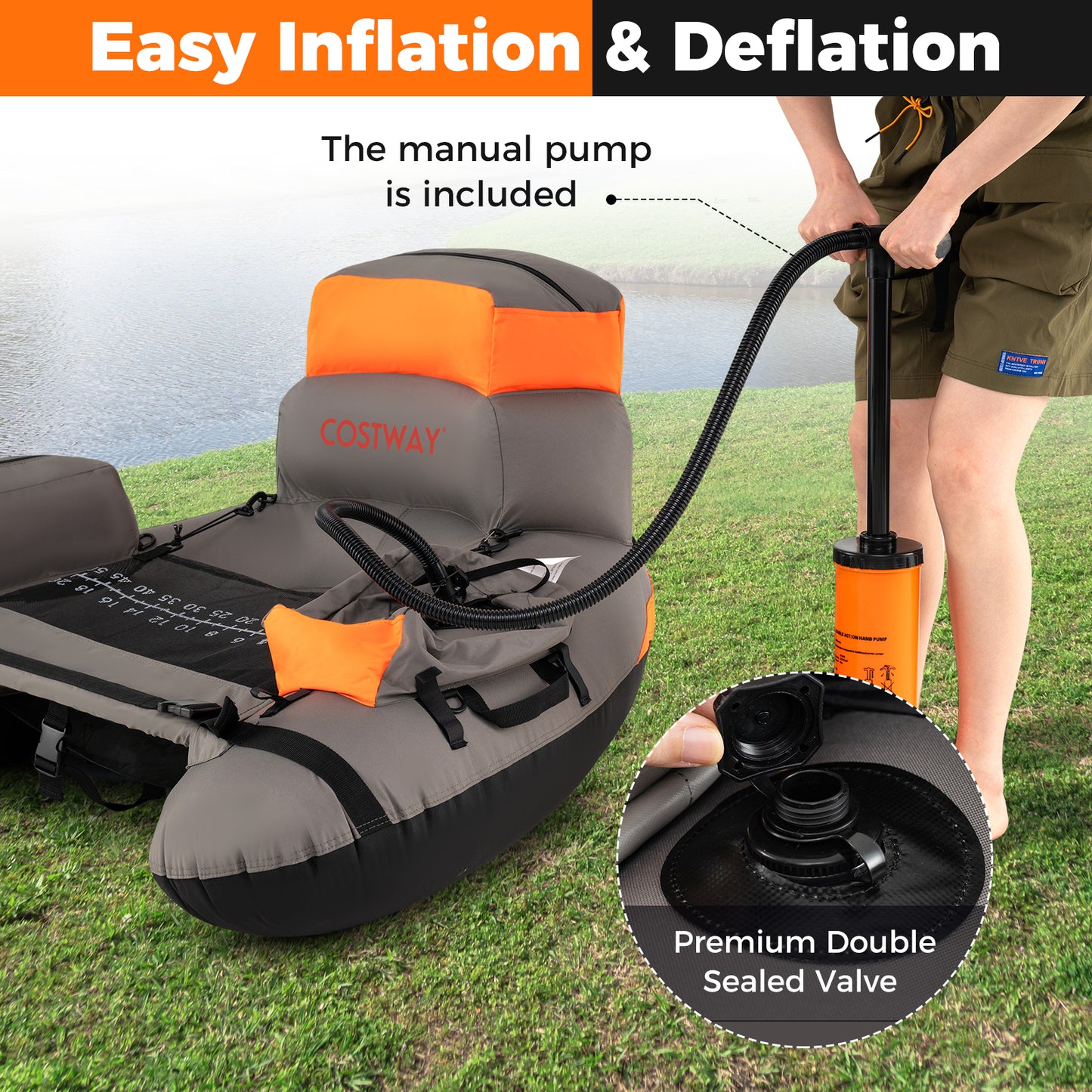 Inflatable Fishing Float Tube With Shoulder Straps, Storage, Orange Water Sports at Gallery Canada