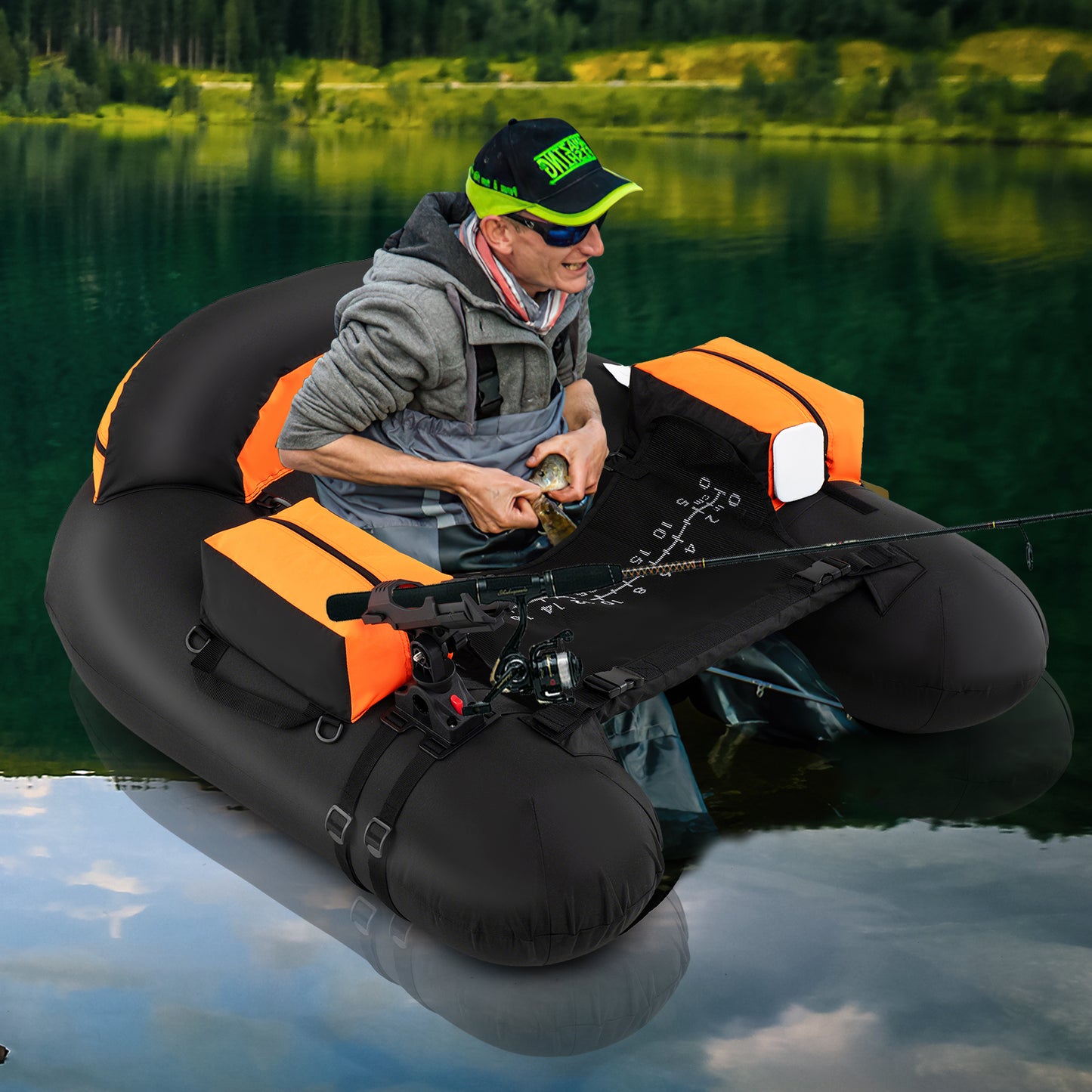 Inflatable Float Tube, Adjustable Fishing Rod Holder, Fish Hook Stator, Orange Water Sports at Gallery Canada