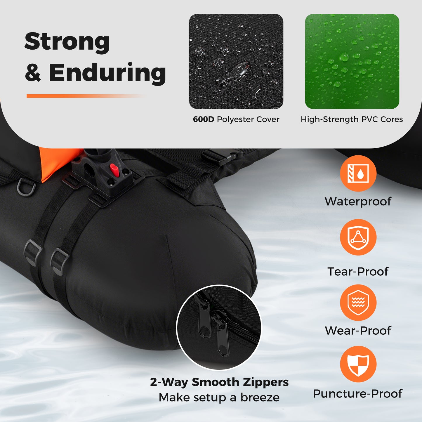 Inflatable Float Tube, Adjustable Fishing Rod Holder, Fish Hook Stator, Orange Water Sports at Gallery Canada