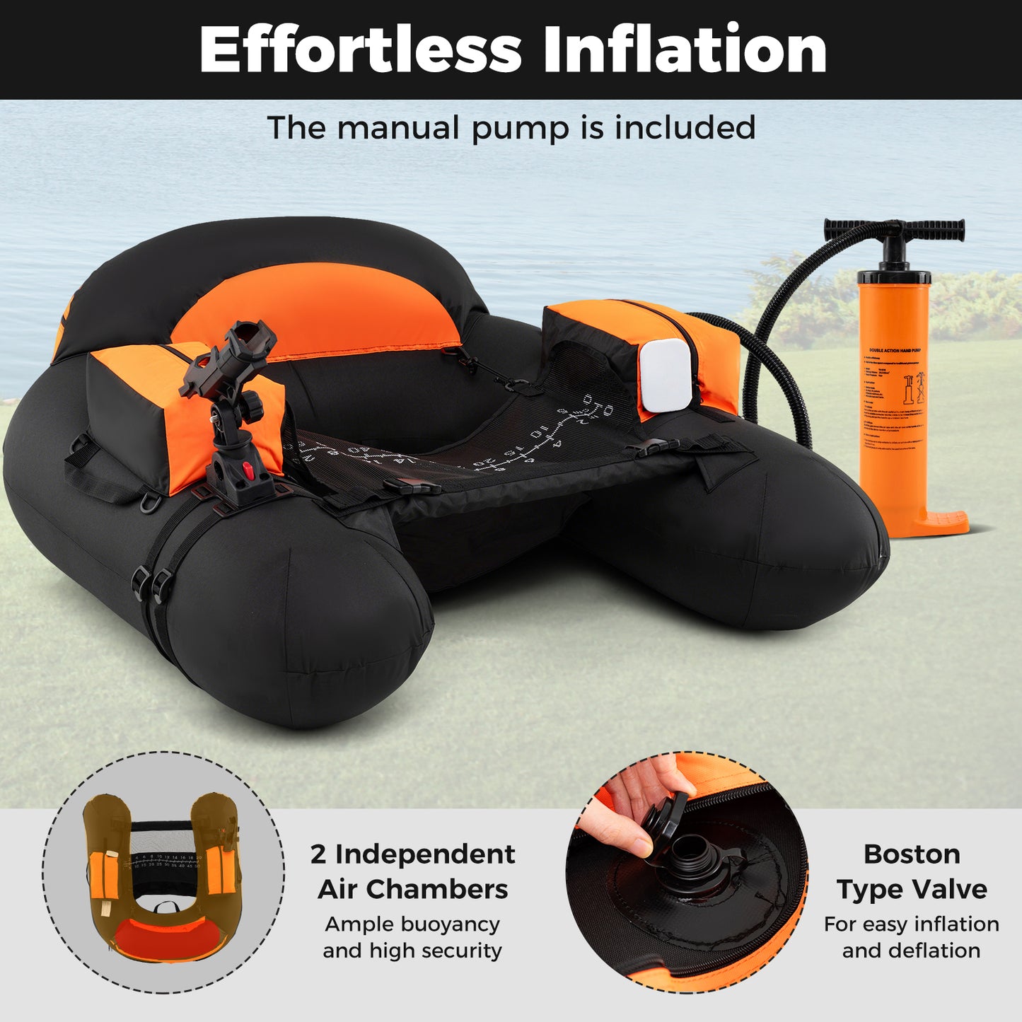 Inflatable Float Tube, Adjustable Fishing Rod Holder, Fish Hook Stator, Orange Water Sports at Gallery Canada