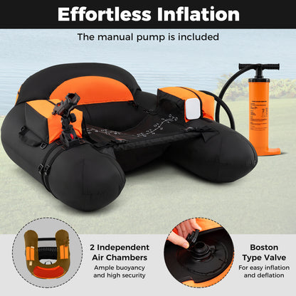 Inflatable Float Tube, Adjustable Fishing Rod Holder, Fish Hook Stator, Orange Water Sports at Gallery Canada
